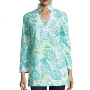 Sail To Sable Pineapple Tunic Top Size Medium Vacation Blouse